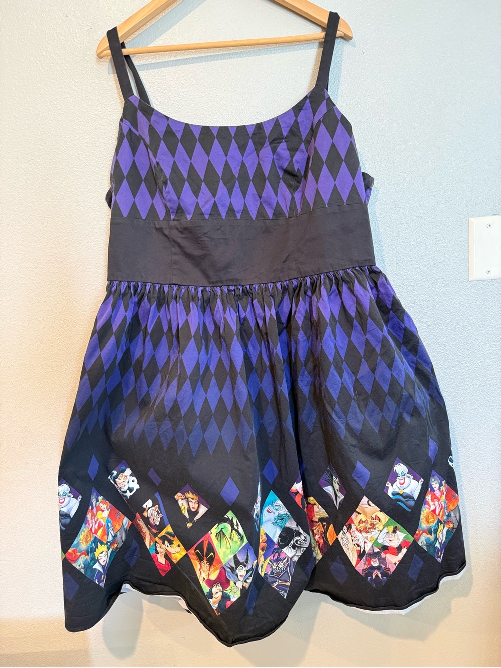 Disney Parks Villains Dress Purple Black Harlequin Print 2X Ursula Maleficent